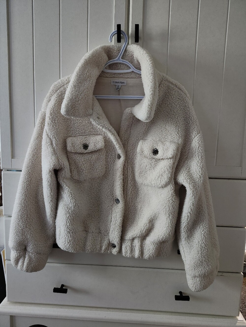 Calvin Klein Womans Cream Sherpa Puffer Jacket Sz S